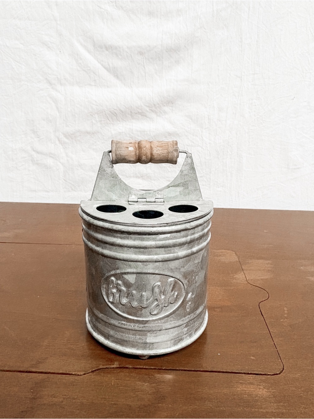 Farmhouse Rustic Metal & Wooden Toothbrush Holder